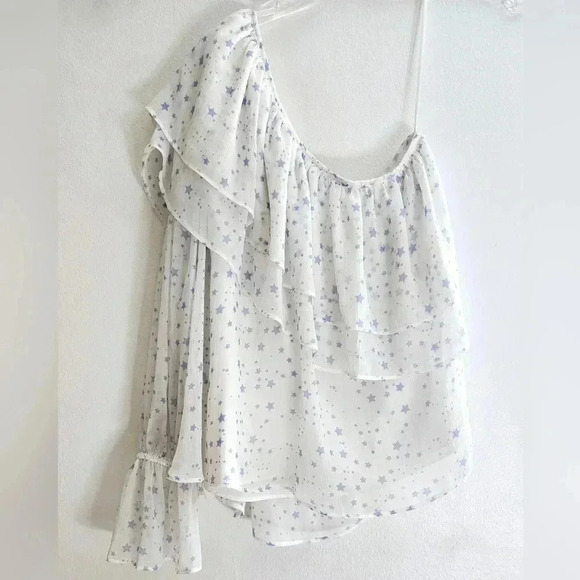 Asos frilled off shoulder puffy sleeve white & Blue Stars Beachy Boho blo… - Picture 7 of 9